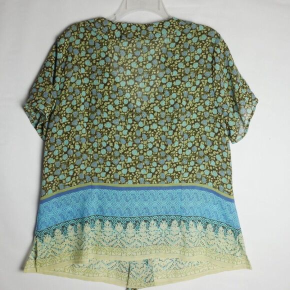 Emma James Womens Size 14W Green Floral Print Rouffle Blouse Button Up - Picture 7 of 11